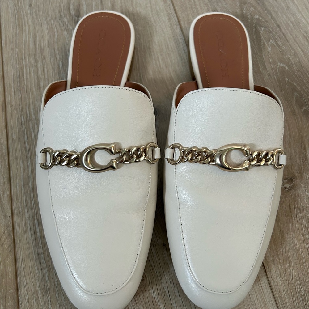 Coach Women's White Leather Mules